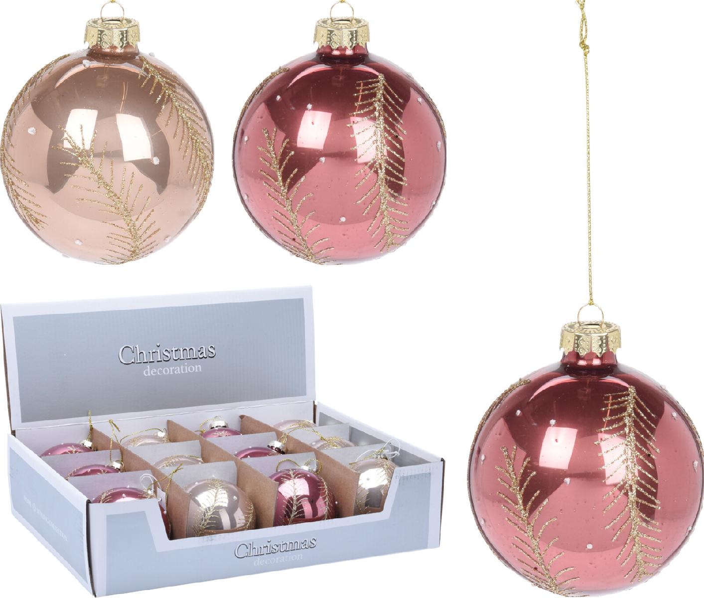 Шар елочный 8см с декором листок, стекло, 2 в ассортименте, ACT405400 ...